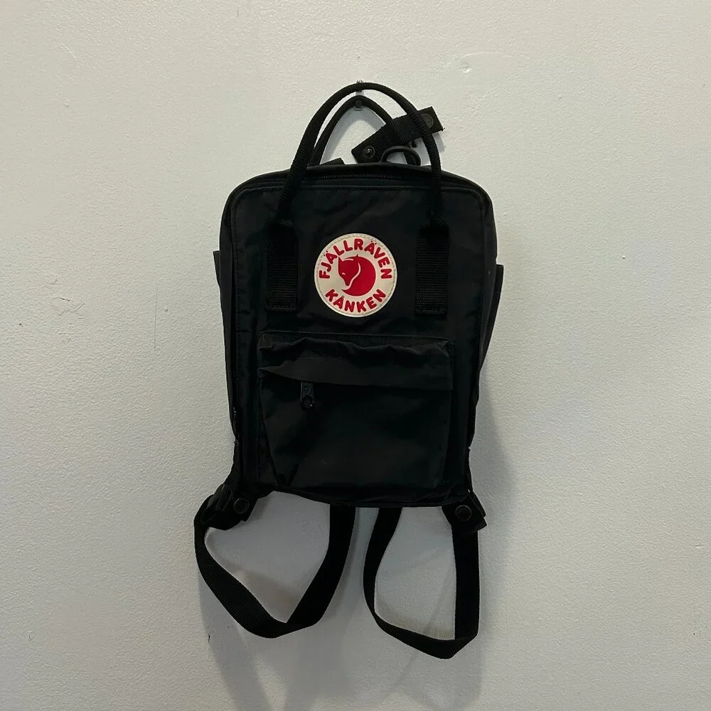 Fjallraven Kanken Mini Backpack - Black with Red Logo